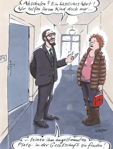 Cartoon: Abschulen (medium) by woessner tagged abschulen,hässliches,wort,gesellschaft,rang,schicht,klasse,bildungsgerechtichkeit,sozial,einkommen,bildungsfern,migrationshintergrund,bildungspolitik,schulpolitik,durchlässigkeit,abschulen,hässliches,wort,gesellschaft,rang,schicht,klasse,bildungsgerechtichkeit,sozial,einkommen,bildungsfern,migrationshintergrund,bildungspolitik,schulpolitik,durchlässigkeit