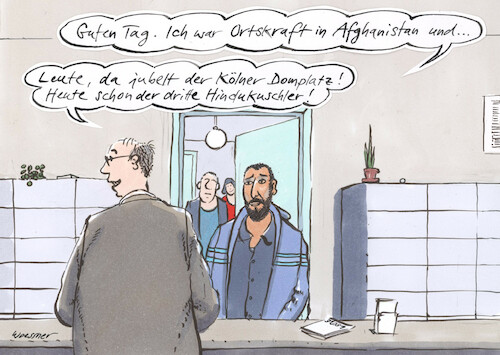 Cartoon: afghanische Ortskräfte (medium) by woessner tagged cartoons,karikaturen,woessner,patriarchat,patriarchalisch,gleichberechtigung,emanzipation,ausländerfeindlich,xenophob,xenophobie,kollaboration,bundeswehr,auslandseinsatz,zusammenarbeit,afghanische,ortskräfte,ausländerbehörde,migranten,migrantinnen,flüchtlinge,amt,behörde,ausländerfeindlichkeit,kölner,domplatz,sexuelle,belästigung,chauvinismus,sexismus,matriarchat,cartoons,karikaturen,woessner,patriarchat,patriarchalisch,gleichberechtigung,emanzipation,ausländerfeindlich,xenophob,xenophobie,kollaboration,bundeswehr,auslandseinsatz,zusammenarbeit,afghanische,ortskräfte,ausländerbehörde,migranten,migrantinnen,flüchtlinge,amt,behörde,ausländerfeindlichkeit,kölner,domplatz,sexuelle,belästigung,chauvinismus,sexismus,matriarchat