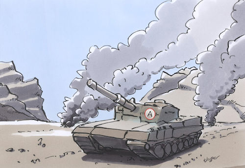 Cartoon: Anfänger (medium) by woessner tagged freimut,woessner,karikaturen,cartoons,rüstungsausgaben,wettrüsten,großmacht,großmächte,koalition,der,willigen,militärisch,soldaten,kampfauftrag,verteidigungsminister,verteidigungsfall,anfänger,panzer,bundeswehr,ausrüstung,militär,auslandseinsätze,mehr,verantwortung,in,welt,tragen,übernehmen,robustes,mandat,landesverteidigung,nato,westliches,bündnis,freimut,woessner,karikaturen,cartoons,rüstungsausgaben,wettrüsten,großmacht,großmächte,koalition,der,willigen,militärisch,soldaten,kampfauftrag,verteidigungsminister,verteidigungsfall,anfänger,panzer,bundeswehr,ausrüstung,militär,auslandseinsätze,mehr,verantwortung,in,welt,tragen,übernehmen,robustes,mandat,landesverteidigung,nato,westliches,bündnis