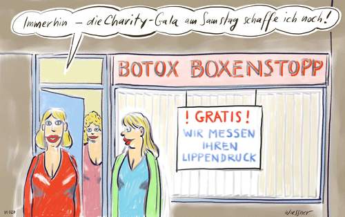 Cartoon: botox (medium) by woessner tagged botox,boxenstopp,schönheitswahn,schönheitschirurgie,jugendwahn,charity,alter,jugend,botox,boxenstopp,schönheitswahn,schönheitschirurgie,jugendwahn,jugend,beauty,schönheit