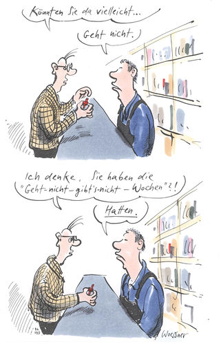 Cartoon: geht nicht gibts nicht (medium) by woessner tagged woessner,karikatur,cartoon,do,it,yourself,selbst,ist,der,mann,obi,toom,praktiker,sevice,varkauf,geht,nicht,gibts,baumarkt,heimwerkermarkt,heimwerker,heimwerken,handwerk,handwerker,verkäufer,bedienung,beratung,werbung,reklame,werbesprüche,werbespruch,slogan,woessner,karikatur,cartoon,do,it,yourself,selbst,ist,der,mann,obi,toom,praktiker,sevice,varkauf,geht,nicht,gibts,baumarkt,heimwerkermarkt,heimwerker,heimwerken,handwerk,handwerker,verkäufer,bedienung,beratung,werbung,reklame,werbesprüche,werbespruch,slogan