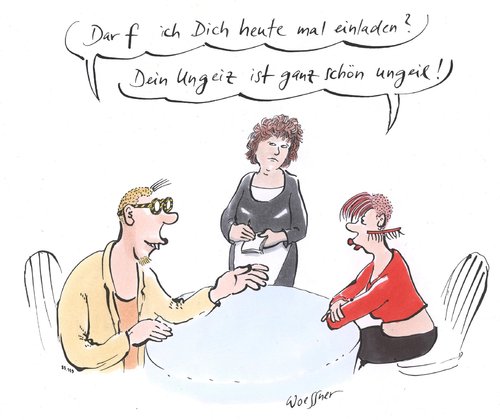 Cartoon: geiz ungeil (medium) by woessner tagged ungeiz,geil,einladung,beziehung,freundschaft,zeitgeist,geschlechterrolle,gender,werbung,werbesprüche,propaganda,marke,kult,ungeiz,geil,einladung,beziehung,freundschaft,zeitgeist,geschlechterrolle,gender,werbung,werbesprüche,propaganda,marke,kult