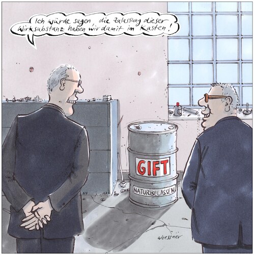 Cartoon: Gift naturbelassen (medium) by woessner tagged cartoon,karikatur,woessner,wirksubstanz,toxisch,toxizität,giftigkeit,giftig,schädlich,tödlich,wasserverschmutzung,luftverschmutzung,bodenverschmutzung,emmissionen,emmittieren,gift,naturbelassen,giftstoffe,gefahrstoffe,gefährlichkeit,etikettenschwindel,zulassung,umweltschutz,chemiewerk,fabrik,herstellung,verkauf,werkstatt,cartoon,karikatur,woessner,wirksubstanz,toxisch,toxizität,giftigkeit,giftig,schädlich,tödlich,wasserverschmutzung,luftverschmutzung,bodenverschmutzung,emmissionen,emmittieren,gift,naturbelassen,giftstoffe,gefahrstoffe,gefährlichkeit,etikettenschwindel,zulassung,umweltschutz,chemiewerk,fabrik,herstellung,verkauf,werkstatt