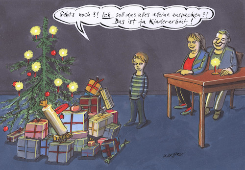 Cartoon: Kinderarbeit Weihnachten (medium) by woessner tagged woessner,karikaturen,cartoons,brauchtum,sitte,weihnachtsbaum,tannenbaum,schenken,eltern,kind,einzelkind,helikoptereltern,kinderarbeit,an,weihnachten,geschenke,auspacken,luxus,luxusproblem,konsum,überfütterung,verwöhnung,verwöhnt,weihnachtlich,weihnachtsfest,bescherung,beschenkung,familienfest,konsumorgie,woessner,karikaturen,cartoons,brauchtum,sitte,weihnachtsbaum,tannenbaum,schenken,eltern,kind,einzelkind,helikoptereltern,kinderarbeit,an,weihnachten,geschenke,auspacken,luxus,luxusproblem,konsum,überfütterung,verwöhnung,verwöhnt,weihnachtlich,weihnachtsfest,bescherung,beschenkung,familienfest,konsumorgie