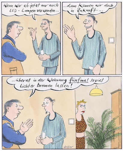 Cartoon: LED Lampen (medium) by woessner tagged woessner,karikaturen,cartoons,wohnen,wohnung,stromsparen,nachhaltigkeit,energiebilanz,umweltbilanz,cozwei,bilanz,fussabdruck,ressourcen,rohstoffe,erneuerbare,energien,stromeinspeisung,eeg,led,lampen,lichter,brennen,lassen,energieverschwendung,umwelt,sparsamkeit,energie,sparen,klimaerwärmung,klimawandel,leuchtmittel,birnen,beleuchtung,licht,verschwendung,strom,elektrizität,stromkosten,woessner,karikaturen,cartoons,wohnen,wohnung,stromsparen,nachhaltigkeit,energiebilanz,umweltbilanz,cozwei,bilanz,fussabdruck,ressourcen,rohstoffe,erneuerbare,energien,stromeinspeisung,eeg,led,lampen,lichter,brennen,lassen,energieverschwendung,umwelt,sparsamkeit,energie,sparen,klimaerwärmung,klimawandel,leuchtmittel,birnen,beleuchtung,licht,verschwendung,strom,elektrizität,stromkosten