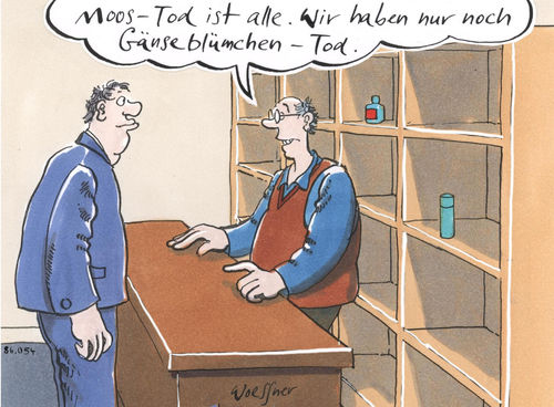 Cartoon: Moostod (medium) by woessner tagged woessner,cartoon,karikatur,schrebergarten,datscha,laube,kleingarten,lebensfeindlich,unnatürlich,unkraut,wildkräuter,natürliches,gleichgewicht,chemie,pflanzengift,glyphosat,moostod,baumarkt,heimwerker,heimwerken,verkäufer,pflanzen,garten,gartenabteilung,gift,herbizide,umwelt,ökologie,biozid,bio,unkrautvernichtung,blumen,sauberkeitswahn,natur,woessner,cartoon,karikatur,schrebergarten,datscha,laube,kleingarten,lebensfeindlich,unnatürlich,unkraut,wildkräuter,natürliches,gleichgewicht,chemie,pflanzengift,glyphosat,moostod,baumarkt,heimwerker,heimwerken,verkäufer,pflanzen,garten,gartenabteilung,gift,herbizide,umwelt,ökologie,biozid,bio,unkrautvernichtung,blumen,sauberkeitswahn,natur