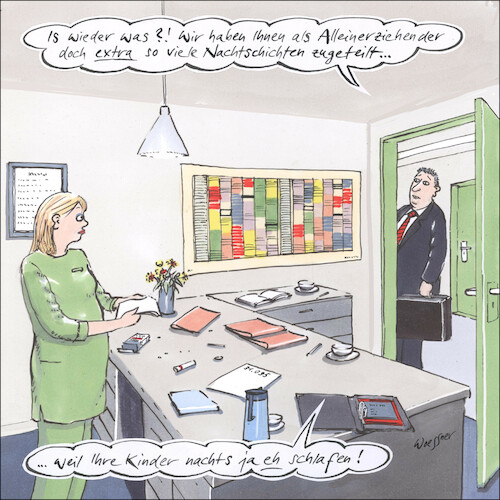 Cartoon: nachtschichten (medium) by woessner tagged karikaturen,cartoons,woessner,vorgesetzte,abteilungsleiter,management,personalabteilung,einteilung,arbeitszeit,belastung,stress,gesundheit,gute,arbeit,kindererziehung,kinderbetreuung,kita,nachtschichten,terminkalender,terminplan,krankenhaus,pflegeeinrichtung,schichtplan,arbeitsplatz,alleinerziehende,wechselschicht,schichtarbeit,gewerkschaft,arbeitsrecht,gerechtigkeit,kollegium,karikaturen,cartoons,woessner,vorgesetzte,abteilungsleiter,management,personalabteilung,einteilung,arbeitszeit,belastung,stress,gesundheit,gute,arbeit,kindererziehung,kinderbetreuung,kita,nachtschichten,terminkalender,terminplan,krankenhaus,pflegeeinrichtung,schichtplan,arbeitsplatz,alleinerziehende,wechselschicht,schichtarbeit,gewerkschaft,arbeitsrecht,gerechtigkeit,kollegium