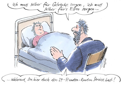 Cartoon: Rundum Service (medium) by woessner tagged freimut,woessner,karikaturen,cartoons,krankenhausbesuch,krankenbesuch,aufmunterung,junggeselle,mann,frau,grüner,witwer,grüne,witwe,essen,trinken,rundum,service,all,inclusive,krankenhaus,patient,besucher,verpflegung,versorgung,behandlung,verwöhnung,arzt,medizin,krankenhausbett,gesundheit,krankheit,freimut,woessner,karikaturen,cartoons,krankenhausbesuch,krankenbesuch,aufmunterung,junggeselle,mann,frau,grüner,witwer,grüne,witwe,essen,trinken,rundum,service,all,inclusive,krankenhaus,patient,besucher,verpflegung,versorgung,behandlung,verwöhnung,arzt,medizin,krankenhausbett,gesundheit,krankheit