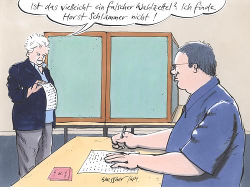 Cartoon: schlämmer (medium) by woessner tagged horst,schlämmer,kerkeling,wahl,politik,stimmabgabe,horst schlämmer,wahl,wahlen,hape kerkeling,komiker,stimmabgabe,wähler,abstimmen,horst,schlämmer,hape,kerkeling