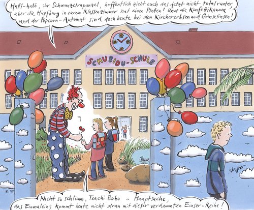 Cartoon: schubidu schule (medium) by woessner tagged schubiduschule,spass,mathematik,clown,dj,bobo,überfürsorge,bespassung,freizeit,konsum,leistungsdruck,schubiduschule,spass,mathematik,clown,dj,bobo,überfürsorge,bespassung,freizeit,konsum,leistungsdruck