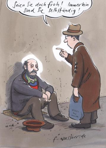 Cartoon: selbständiger bettler (medium) by woessner tagged bettler,passant,selbständigkeit,arbeitsverhältnis,lohnabhängig,kündigung,arbeitslos,geld,wirtschaft,finanzen,bettler,penner,obdachloser,obdachlosigkeit,obdachlos,arbeit,job,karriere,arbeiter,beruf,arbeitsverhältnis,lohnabhängig,lohn,gehalt,arbeitslos,selbstständig,wirtschaft,finanzen