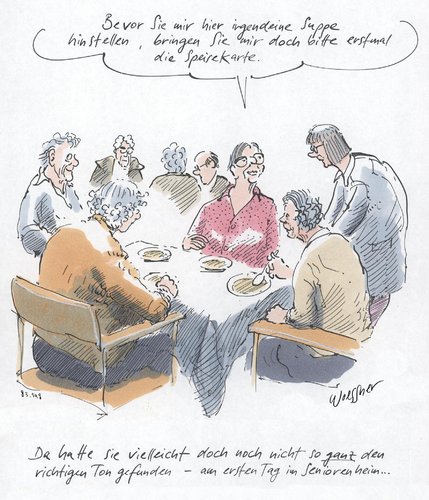 Cartoon: speisekarte (medium) by woessner tagged speisekarte,seniorenheim,altersheim,kantine,speisesaal,bewirtung,gastronomie,pflegepersonal,zeitdruck,privatisierung,ökonomie,speisekarte,seniorenheim,altersheim,kantine,speisesaal,bewirtung,gastronomie,pflegepersonal,zeitdruck,privatisierung,ökonomie