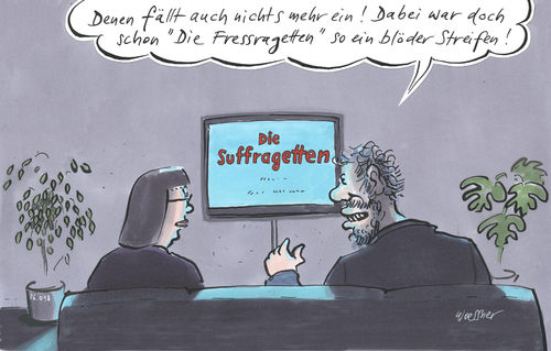 Cartoon: Suffragetten (medium) by woessner tagged woessner,karikatur,cartoon,gender,studies,spielfilm,geschichte,zeitgeschichte,frauenbewegung,schwarzer,frauensolidarität,kampf,bewegung,freiheitskampf,bürgerbewegung,rechtesuffragetten,emanzipation,frauenrechte,emazipationsbewegung,frauenrechtlerinnen,patriarchat,matriarchat,gleichberechtigung,der,geschlechter,film,kino,medien,fernsehen,tv,woessner,karikatur,cartoon,gender,studies,spielfilm,geschichte,zeitgeschichte,frauenbewegung,schwarzer,frauensolidarität,kampf,bewegung,freiheitskampf,bürgerbewegung,rechtesuffragetten,emanzipation,frauenrechte,emazipationsbewegung,frauenrechtlerinnen,patriarchat,matriarchat,gleichberechtigung,der,geschlechter,film,kino,medien,fernsehen,tv