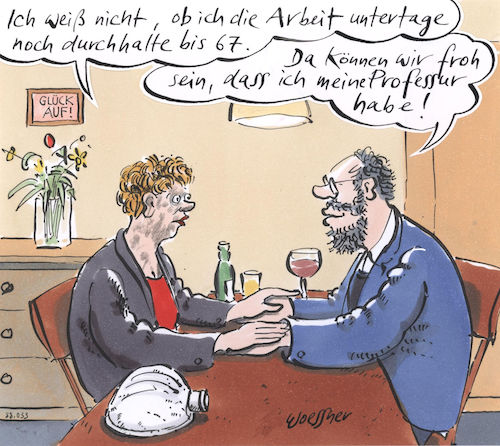 Cartoon: untertage (medium) by woessner tagged freimut,woessner,karikaturen,cartoons,gender,mann,frau,männlich,weiblich,typisch,beziehung,ehe,ehepaar,zukunft,zukunftsplanung,klassen,gesellschaft,sozial,arm,reich,einkommen,lohn,untertage,bergarbeiterin,professor,altersvorsorge,rentenalter,erreichen,pension,arbeiter,lohnarbeit,altersgrenze,rente,alter,altersversorgung,altersarmut,akademisch,akademiker,absicherung,freimut,woessner,karikaturen,cartoons,gender,mann,frau,männlich,weiblich,typisch,beziehung,ehe,ehepaar,zukunft,zukunftsplanung,klassen,gesellschaft,sozial,arm,reich,einkommen,lohn,untertage,bergarbeiterin,professor,altersvorsorge,rentenalter,erreichen,pension,arbeiter,lohnarbeit,altersgrenze,rente,alter,altersversorgung,altersarmut,akademisch,akademiker,absicherung