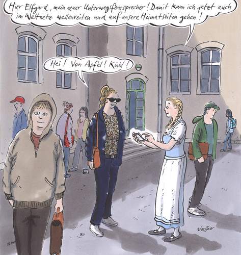 Cartoon: unterwegsfernsprecher (medium) by woessner tagged unterwegsfernsprecher,handy,apple,iphone,kommunikation,eindeutschung,sprache,neonazi,rechtsradikal,frauenbild,nationalsozialismus,drittes,reich,schule,jugend,unterwegsfernsprecher,handy,apple,iphone,kommunikation,eindeutschung,sprache,rechtsradikal,neonazi,nationalsozialismus,reich,jugend,frauenbild