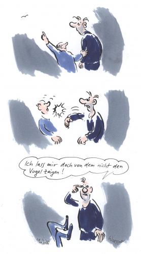 Cartoon: Vogel zeigen (medium) by woessner tagged nonsens,tiere,gewalt,kommunikation,,tiere,gewalt,zeigen,vogel,schlagen,verprügeln,wut,gesellschaft,jugendgewalt,jugendkriminaliät,körperverletzung,sträftäter,kriminelle,kriminalität,aggression,aggressivität,gewaltbereitschaft