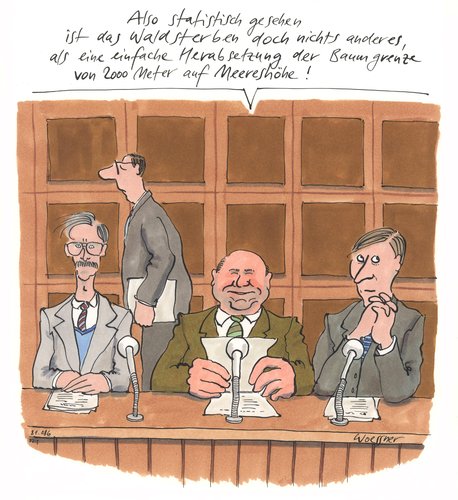 Cartoon: waldsterben (medium) by woessner tagged waldsterben,statistik,pressesprecher,umwelt,euphemismus,verharmlosung,verniedlichung,luftreinhaltung,saurer,regen,industrieabgase,waldsterben,statistik,pressesprecher,umwelt,euphemismus,verharmlosung,verniedlichung,luftreinhaltung,saurer regen,industrie,natur,umweltschutz,saurer,regen