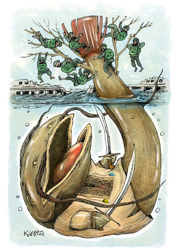 Cartoon: Catfish from the Kakhovka reserv (medium) by kusto tagged war,russia,ukraine,ecological,catastrophe,war,russia,ukraine,ecological,catastrophe