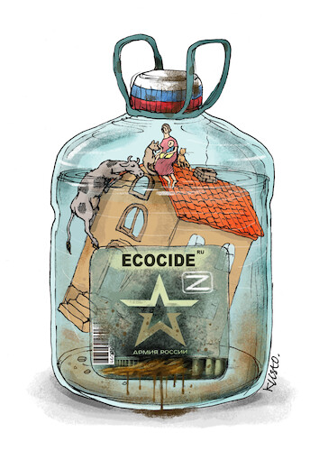 Cartoon: Ecocide (medium) by kusto tagged ecocide,russia,war,ukraine,ecocide,russia,war,ukraine