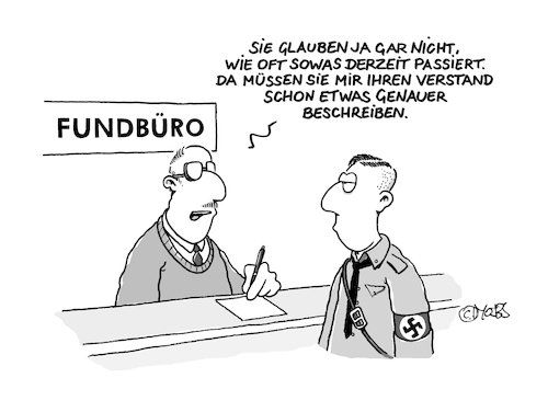 Cartoon: Fundbüro (medium) by MosesCartoons tagged deutschland,nazi,rechts,rechtsextrem,politik,nazionalsozialismus,fundbüro,verstand,afd,rechtsradikal,mosescartoons,deutschland,nazi,rechts,rechtsextrem,politik,nazionalsozialist,fundbüro,versand,afd,rechtsradikal,mosescartoons