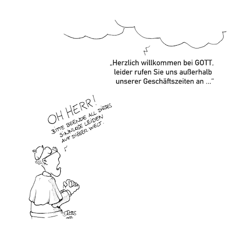 Cartoon: Gottes Geschäftszeiten (medium) by MosesCartoons tagged gott,beten,papst,frieden,kirche,glaube