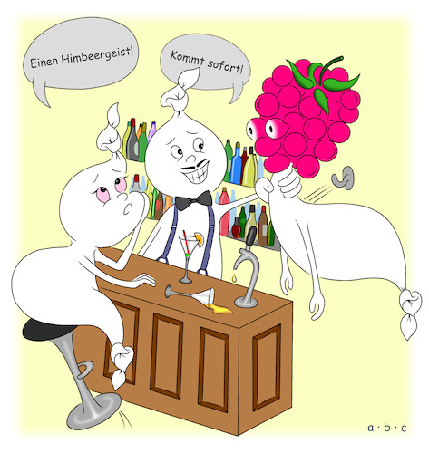 Cartoon: Himbeergeist (medium) by a-b-c tagged geist,geistreich,gespenst,paranormal,abc,wortwitz,alkohol,himbeere,himbeergeist,barkeeper,kneipe,bar,gast,gastronomie,gasthaus,betrunken,schnaps,stammtisch,geist,geistreich,gespenst,paranormal,abc,wortwitz,alkohol,himbeere,himbeergeist,barkeeper,kneipe,bar,gast,gastronomie,gasthaus,betrunken,schnaps,stammtisch