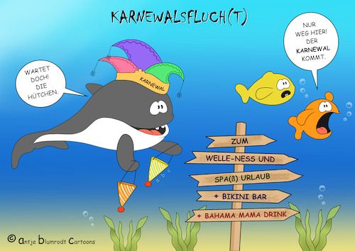 Cartoon: Karnevalsflucht (medium) by a-b-c tagged fasching,feier,fisch,meer,wal,flucht,urlaub,karneval,kostüm,narren,party,rosenmontag,weiberfastnacht,umzug,fasching,feier,fisch,meer,wal,flucht,urlaub,karneval,kostüm,narren,party,rosenmontag,weiberfastnacht,umzug