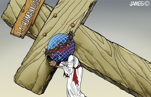 Cartoon: Cada vez mas PESADA (medium) by JAMEScartoons tagged semana,santa,planeta,mundo,cruz
