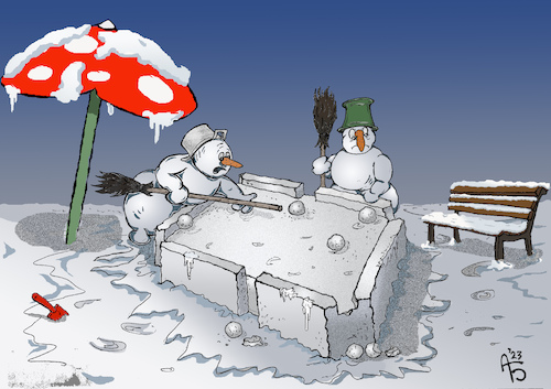 Cartoon: Billard (medium) by Back tagged klima,wetter,schnee,schneefall,winter,schneemann