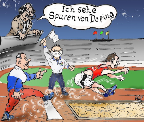 Cartoon: Spuren von Doping (medium) by Back tagged doping,wada,athletik,weitsprung,sport,leichtathletik,rekorde