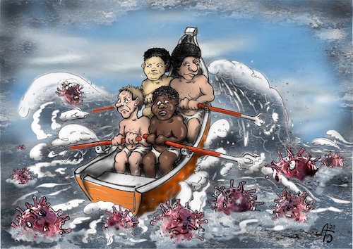 Cartoon: Gemeinsame Bedrohung (medium) by Back tagged drohung,menschheit,covid