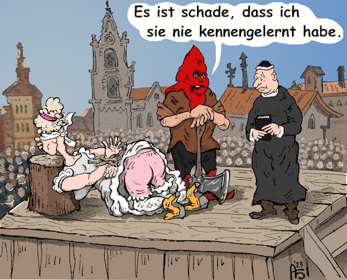 Cartoon: Hinrichtung der Königin (medium) by Back tagged cartoon,henker,scharfrichter,hinrichtung,königin,galgenhumor