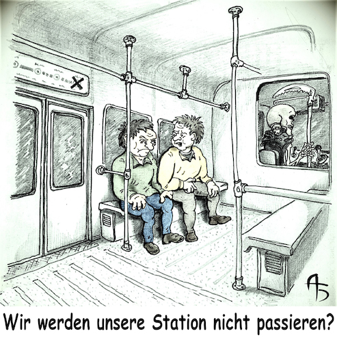 Cartoon: Letzte Fahrt (medium) by Back tagged quote,portion,teil,anteil,bruchteil,leben,schicksal,geschick,los,verhängnis,moira,tyche,tod