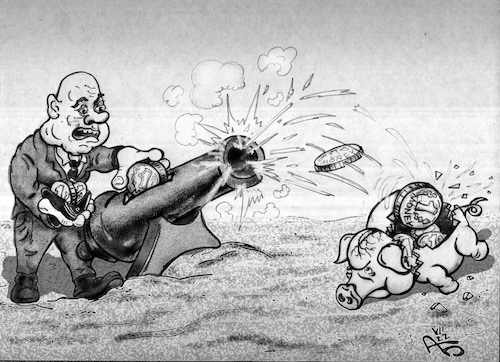 Cartoon: Währungskrieg (medium) by Back tagged währungskrieg,kriegskasse,krieg,geld,kohle,finanzkrisen,finanzsystem,finanzen