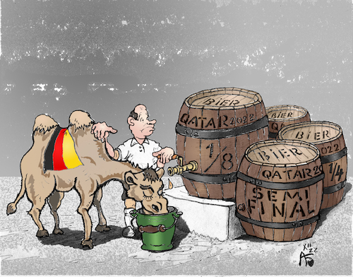 Cartoon: Zu viel. (medium) by Back tagged deutschland,katar,beir,beer,qatar,fußball,soccer,football,wm,2022