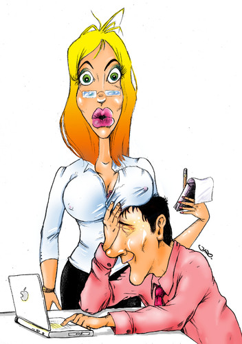 Cartoon: hangover at the office (medium) by JARO tagged hangover,office,tits,drunk