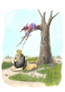 Cartoon: jester (small) by hamitgis tagged lion,king,crown,jester,fool,tree,poking,danger,risk,provocation,irony,authority,power,jungle,humor,satire,illustration,hamit,hamitgis,gis