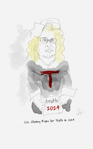 Cartoon: Liz Cheney Scarlet Letter (medium) by Regina Doi tagged truth,cheney,trump,republican,elections