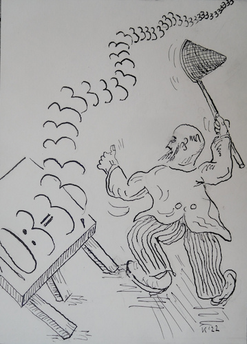 Cartoon: Tuschzeichnungen (medium) by Volker Kurz tagged teamwork,jagd,nach,unendlichem,wo,ist,die,lösung,wurzelbehandlung,math2022,umkehrschluss