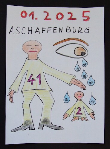 Cartoon: ASCHAFFENBURG  41 und 2 Jahre (medium) by skätschup tagged aschaffenburg,bayern,deutschland,europa,erde,mord,baby,und,ein,retter,getötet