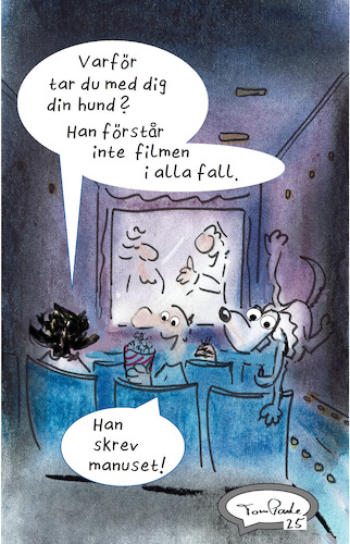 Cartoon: bio (medium) by TomPauLeser tagged bio,manus,manuset,filma,hund,popcorn