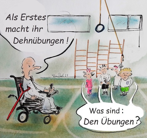 Cartoon: Dehnübungen bei Lehrermangel (medium) by TomPauLeser tagged dehnübungen,lehrermangel,übung,sport,sportunterricht,turnhalle,sporthalle,fitness,sportlehrer