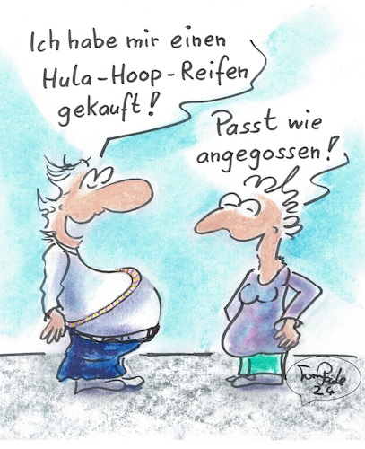 Cartoon: Endlich Sport (medium) by TomPauLeser tagged hulahoopreifen,hulahoop,sport,gymnastik,gymnastikreifen,fitness,diät,schlapplachsachen,abnehmen,tompaule,turnen