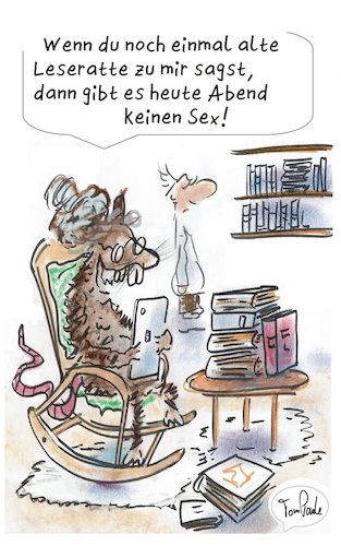 Cartoon: Leseratte (medium) by TomPauLeser tagged leseratte,bücherwurm,lesen,vielleser,leser,leserin,bücher,ebook,schaukelstuhl