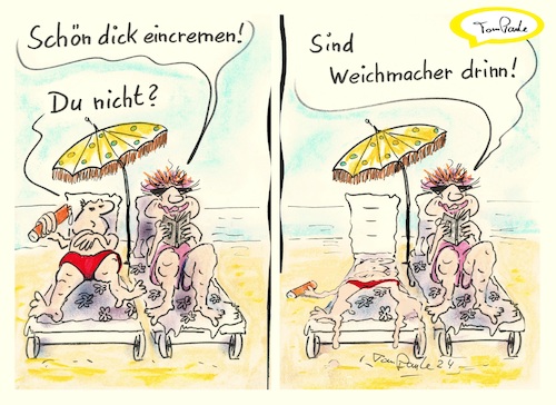 Cartoon: Sonnencreme (medium) by TomPauLeser tagged sonnencreme,weichmacher