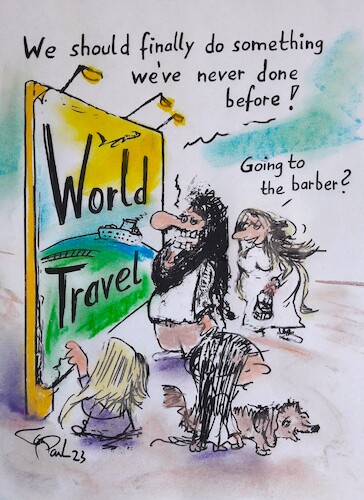 Cartoon: World Travel (medium) by TomPauLeser tagged world,travel,cruise,ship,barber,hairstyle,advertising,sign