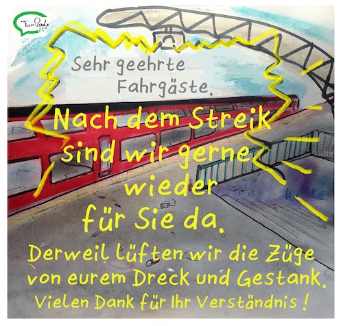 Cartoon: Züge lüften (medium) by TomPauLeser tagged db,bahn,zug,züge,regionalbahn,fernferkehr,intercity,streik,bahnhof