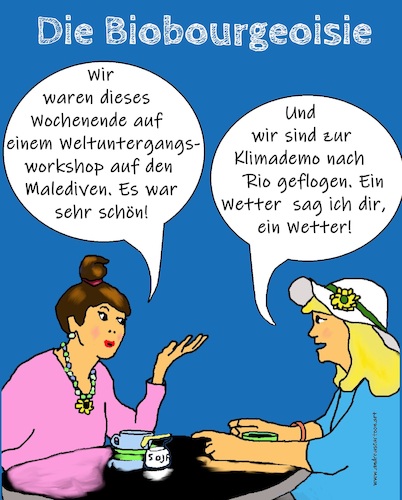 Cartoon: Die Biobourgeoisie (medium) by andreascartoon tagged abgehoben,bio,pharisaer,gutmensch