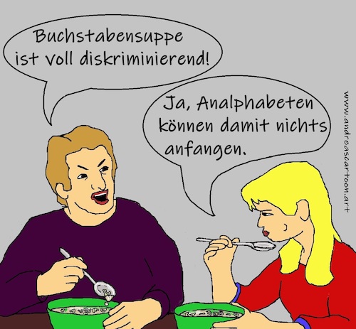 Cartoon: Diskriminierende (medium) by andreascartoon tagged analphabetismus,diskriminierung,srechen,sprache