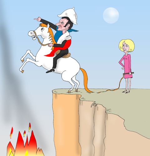 Cartoon: over the abyss (medium) by Tarasenko  Valeri tagged macron,fire,france,abyss